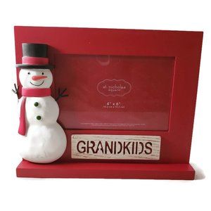 St Nicholas Square Red Wooden Snowman Photo Frame